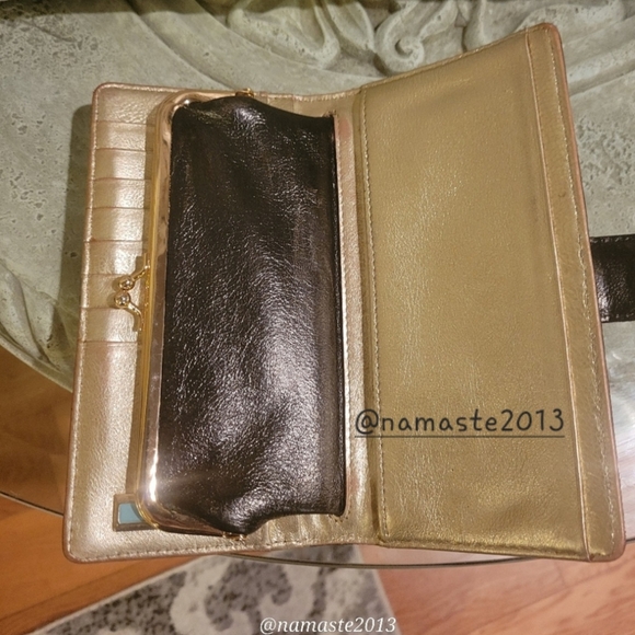 L.A.M.B. by Gwen Stefani Gold Glam Leather Fabric Wallet Designer Luxury #102 - Picture 6 of 16